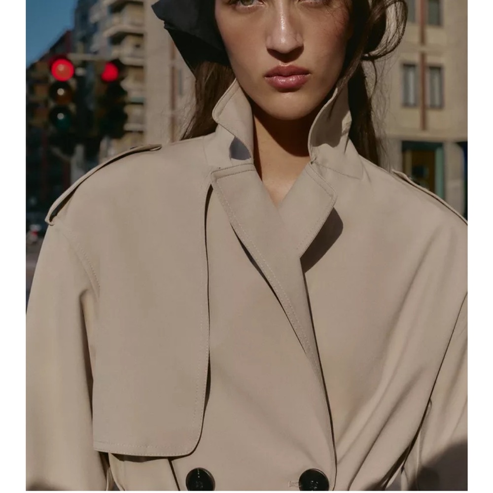 Zara NWT long waterproof trench coat with belt camel 8073/258 - Picture 12 of 14